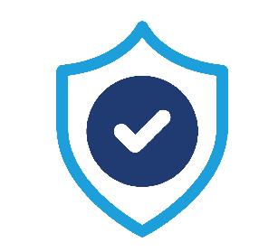 Blue shield icon with a white check mark in the center