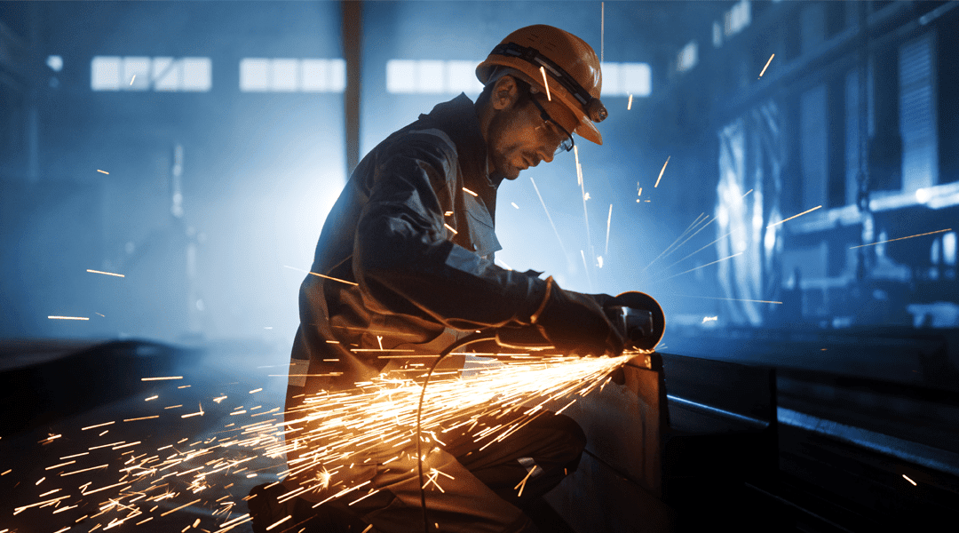 Industrial Worker Using Angle Grinder